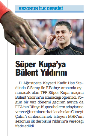 Süper Kupa'nın hakemi belli oldu Süper Kupa'nın hakemi belli oldu