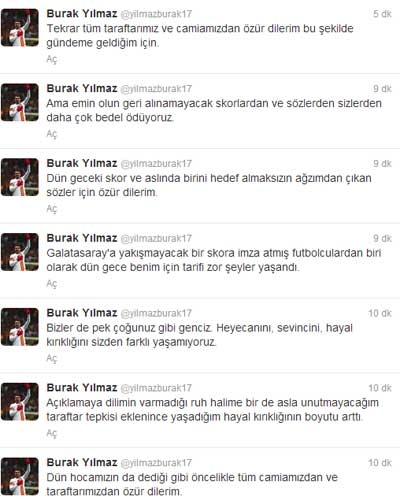 Burak Yılmaz Galatasaray taraftarından özür diledi Burak Yılmaz Galatasaray taraftarından özür diledi
