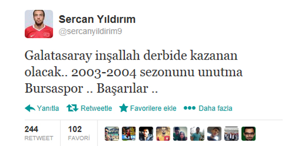 Sercan Yıldırım'ın derbi tweeti ortalığı karıştırdı Sercan Yıldırım'ın derbi tweeti ortalığı karıştırdı