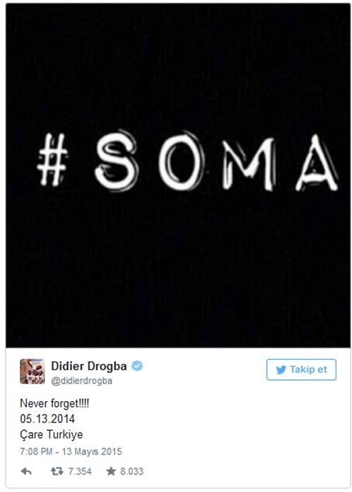 Didier Drogba'dan Soma mesajı Didier Drogba'dan Soma mesajı