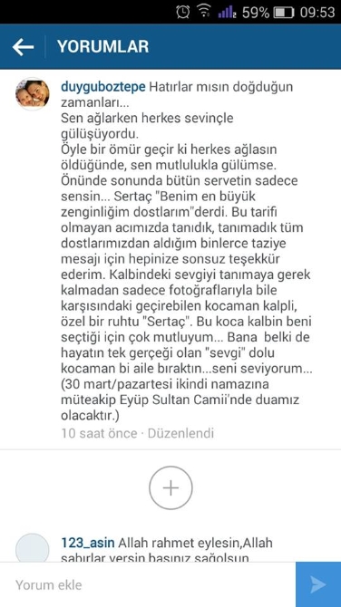 Duygu Boztepe'den duygusal 'Sertaç Boztepe' mesajı Duygu Boztepe'den duygusal 'Sertaç Boztepe' mesajı